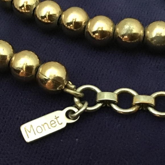 Monet Vintage Gold Tone Bead Necklace 15” Adjustable - Picture 2 of 11